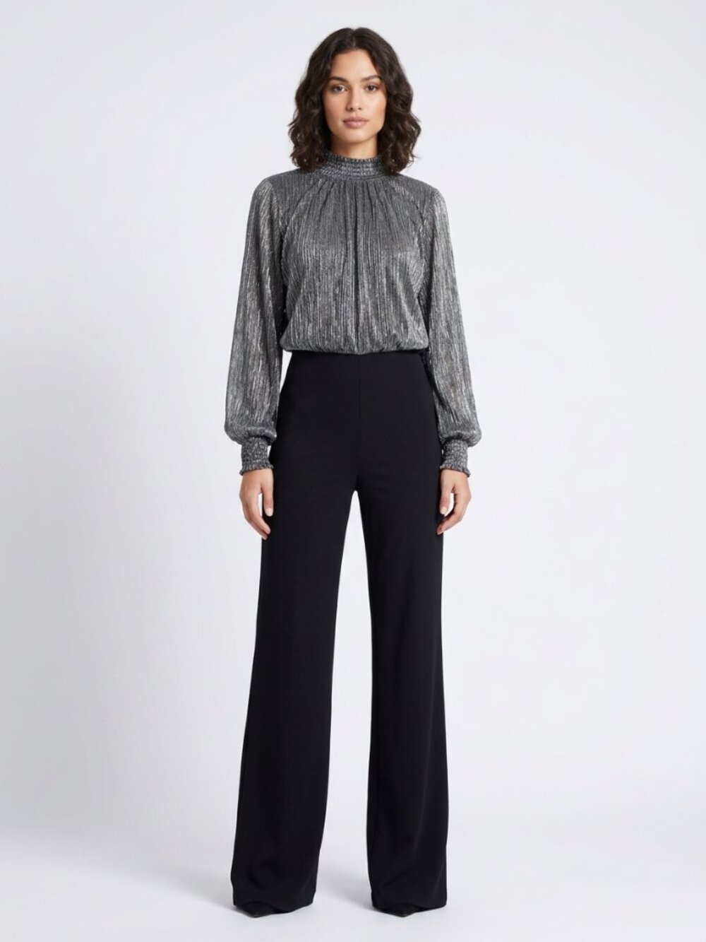 Suzy Shier Metallic Mock Neck Jumpsuit | Size L | Very Good Condition